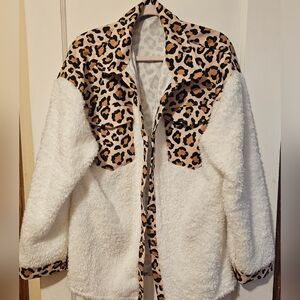 Leopard Print and White Sherpa Jacket